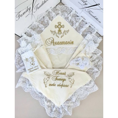 Крижма для Анастасії + торбинка + шкарпетки Крижма для Анастасії + торбинка + шкарпетки